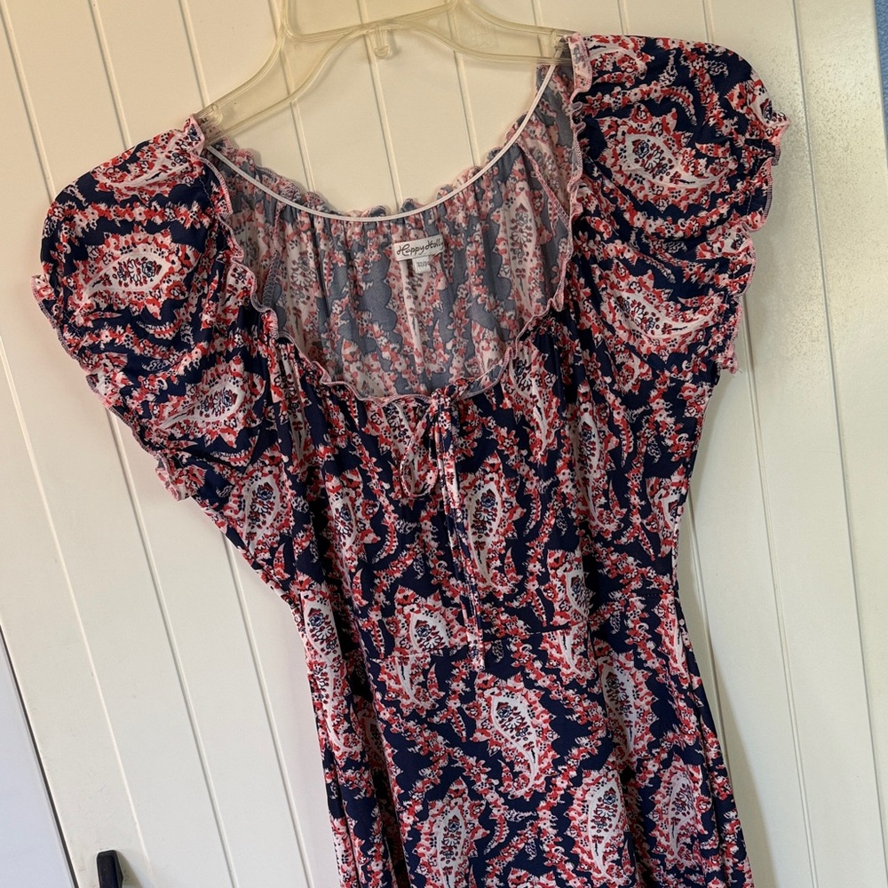 Floral Paisley Dress in Red and Blue. Size EU 32/34